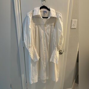 Thierry Coulson White Long Sleeve Button Down Midi Dress